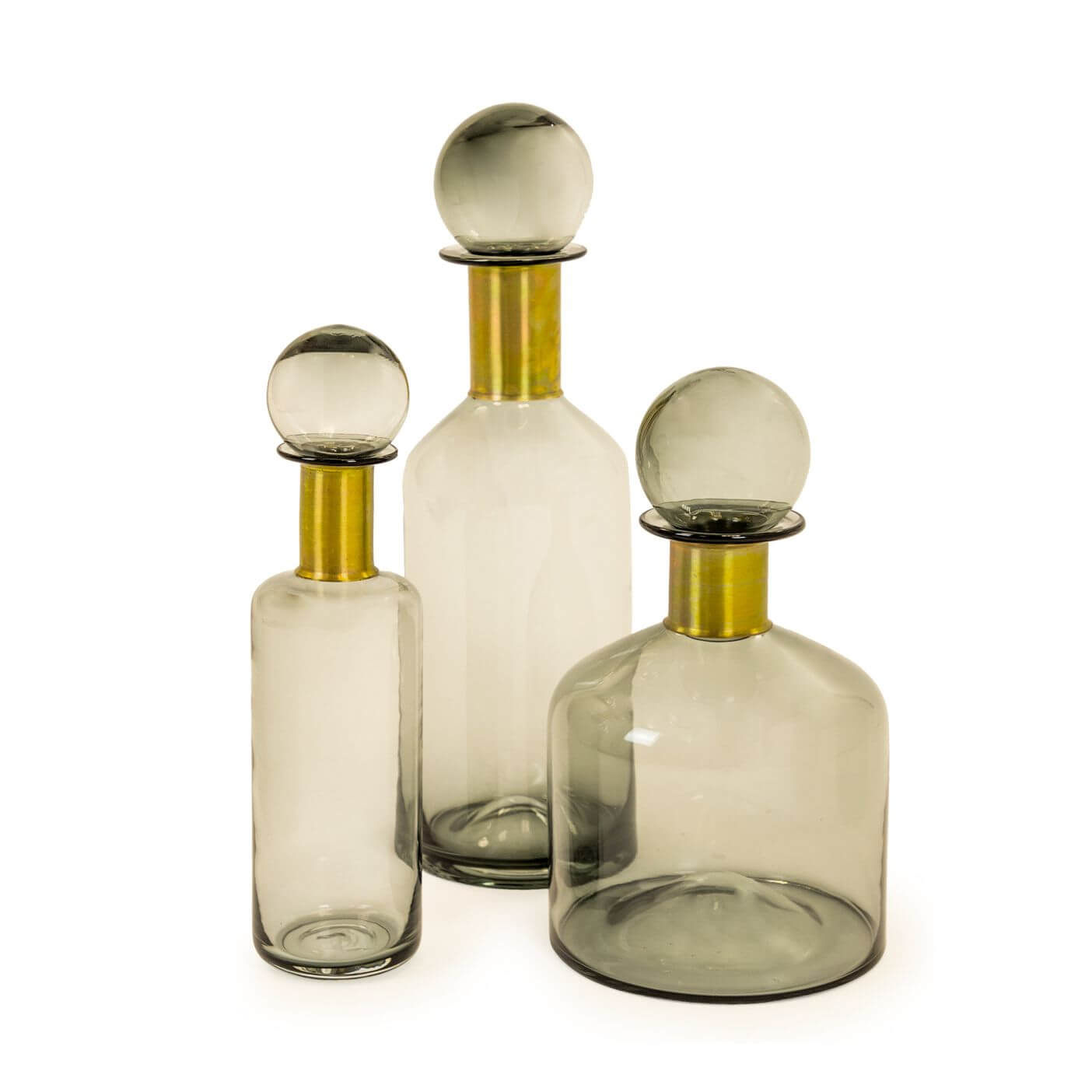 Smoke Grey Glass Bottle Set Richard Grafton Interiors